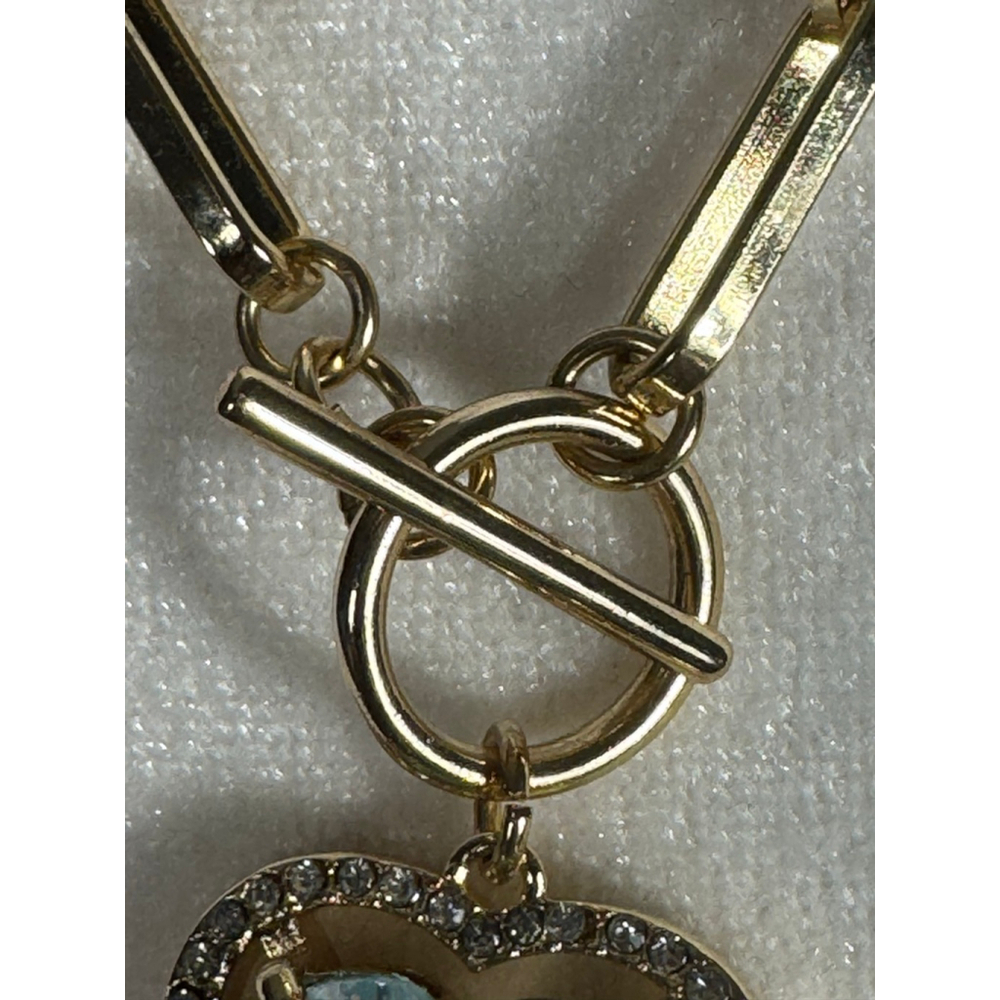 Blue heart gemstone Gold Paperclip Chain Toggle reversible Gift Bella Jack 18” - Picture 5 of 6